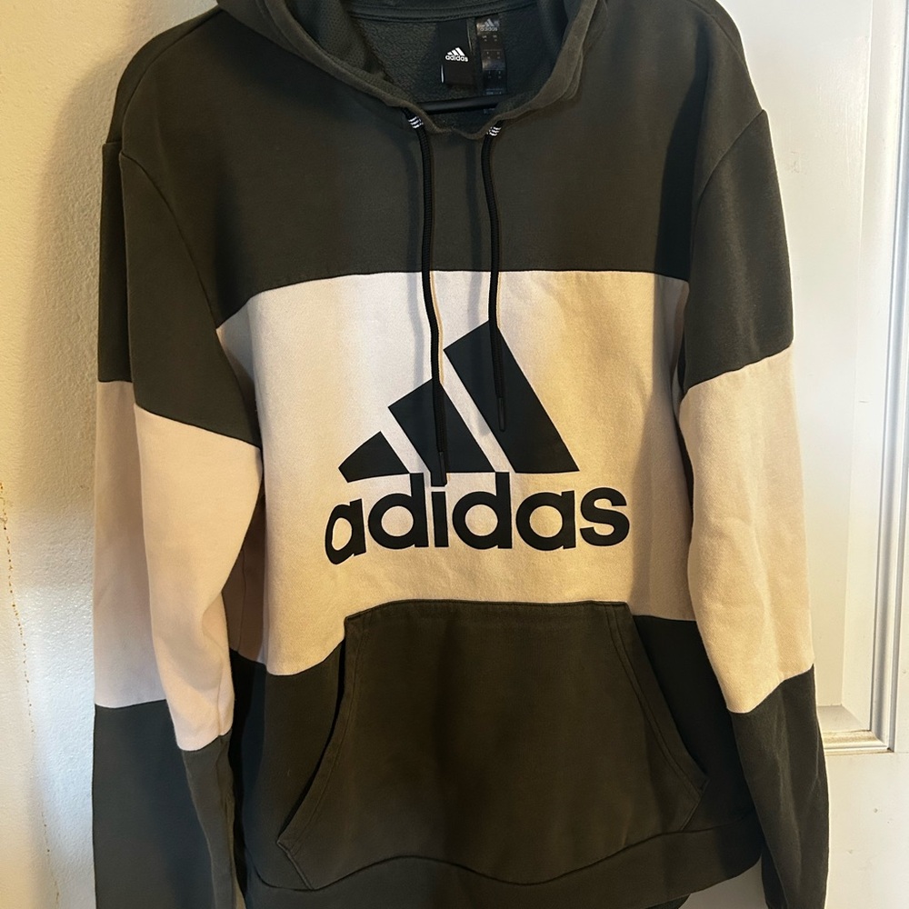 Adidas Black and Cream Color-Blocked Sweatshirt
